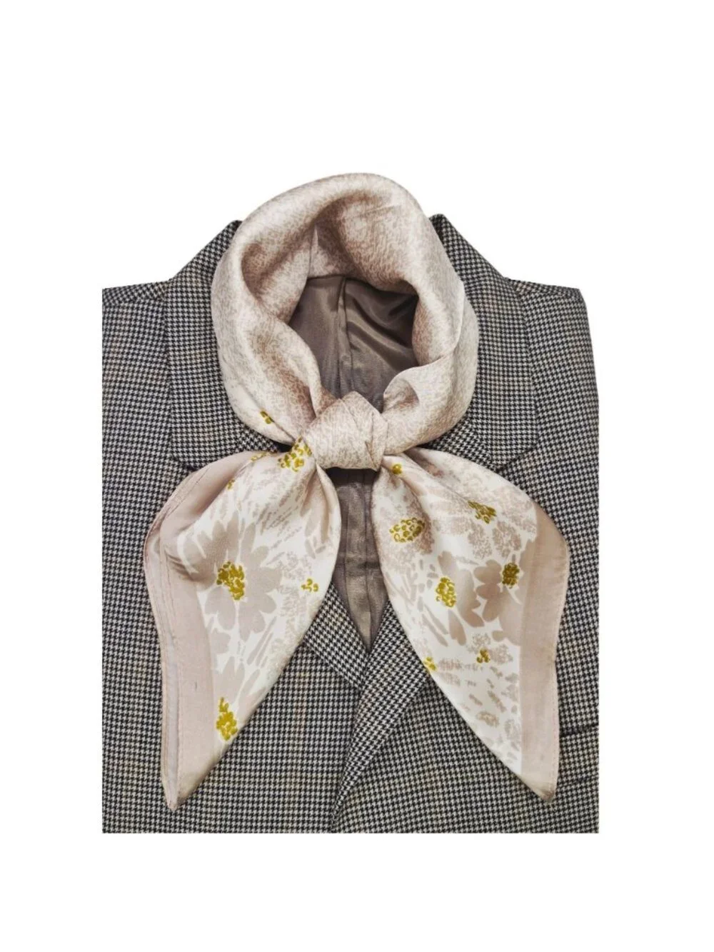 ✨Luxury Silky Square Scarf Beige Gold Floral Garden Print Bandana Wrap Chic New✨